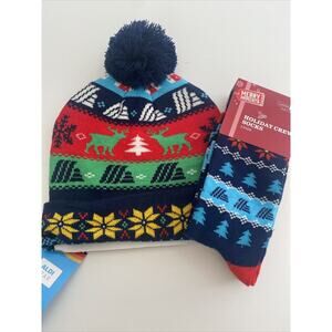 ALDI Holiday Christmas Winter Collection Multicolor Beanie And Socks Xmas